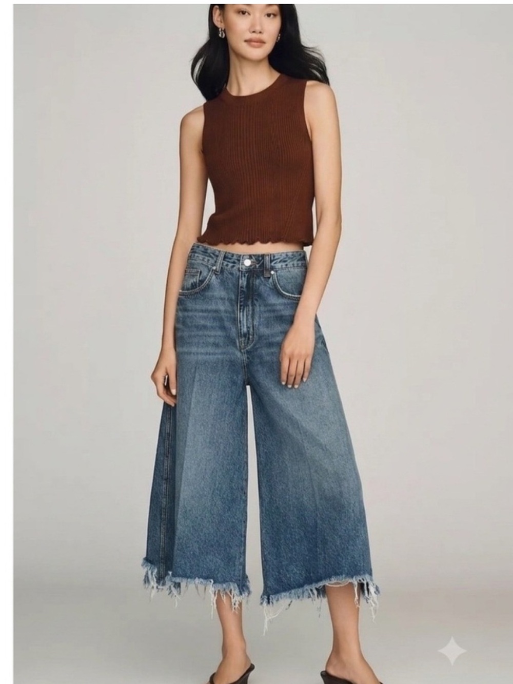 Pilcro Anthropologie Jeans Culottes Wide Leg High Rise Raw Hem